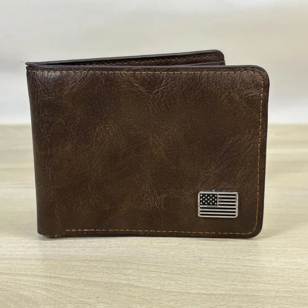Men's Middle Bi-Fold Faux Leather USA Wallet
